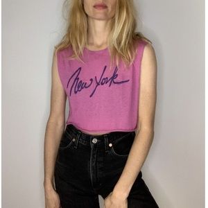 Vintage 70’s 80’s Deadstock NYC New York Cropped Pink Muscle Tee Shirt